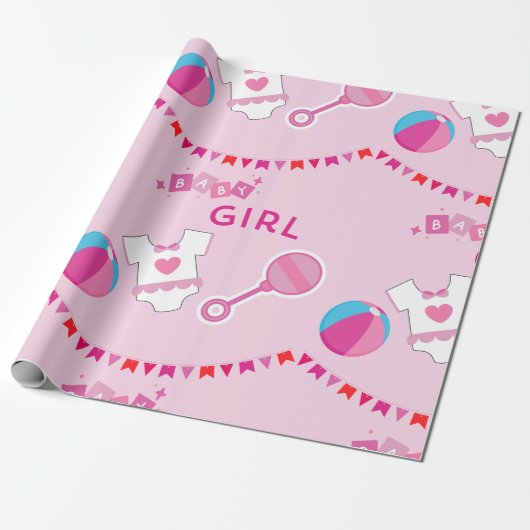 Papier Cadeau Bébé rose fille (Déroulé)
