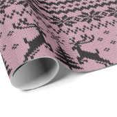 Papier Cadeau Bébé rose fille Reindeer Sweater regardant Noël (Coin rond)