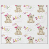 Papier Cadeau Bébé rose Ours Aquarelle Bébé Fille Douche Cadeau (Plat)