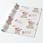 Papier Cadeau Bébé rose Ours Aquarelle Bébé Fille Douche Cadeau (Déroulé)