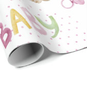 Papier Cadeau Bébé rose Ours Aquarelle Bébé Fille Douche Cadeau (Coin rond)
