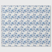 Papier Cadeau Bébé Shower Fleurs Toile Bleue Blanche Mariage  (Plat)