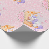 Papier Cadeau Bébé Unicorne au-dessus de la lune avec fleurs (Coin)