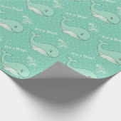 Papier Cadeau Bébé vert clair baleines (Coin)