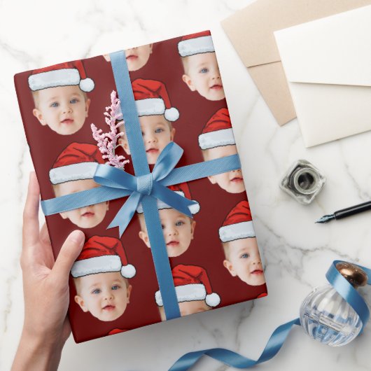 Papier Cadeau Bébé Visage drôle Photo personnalisée Père Noël (Cadeaux)