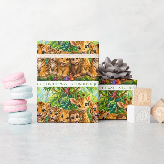 Papier Cadeau Bébés Animaux de la Jungle (Baby Shower)