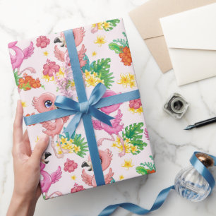 Papier Cadeau Bébés Flamants Roses