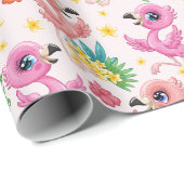 Papier Cadeau Bébés Flamants Roses (Coin rond)