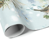 Papier Cadeau Bécasseau Oiseau Neige Pinecone Bois Noël (Coin rond)