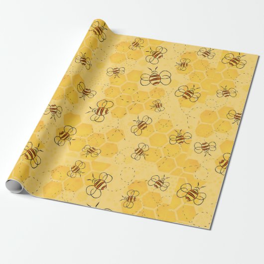 Papier Cadeau Bee Buzzing Honey Bees mignonne (Déroulé)