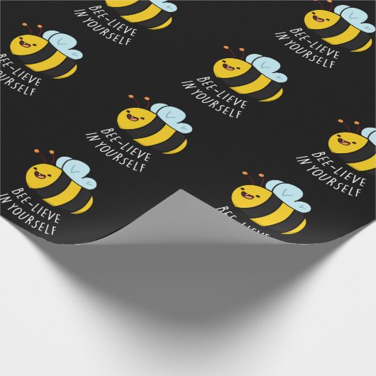 Papier Cadeau Bee-lieve in Yourself Funny Bee Pun Dark BG (Coin)