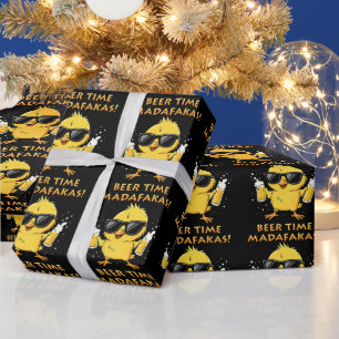 Papier Cadeau Beer Time Madafakas Drôle Mème Duck Goose Retro