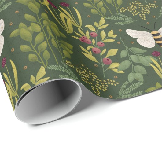 Papier Cadeau Bees and Foliage Wrapping Paper (Coin rond)