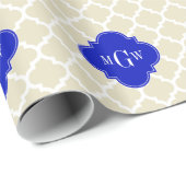 Papier Cadeau Beige Avec Marocain #5 Bleu Royal 3 Monogramme Ini (Coin rond)