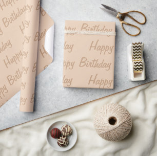 Papier Cadeau Beige Brown clair Joyeux anniversaire