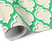 Papier Cadeau Beige Emerald Green Wht XL Marocain #4DS (Coin rond)