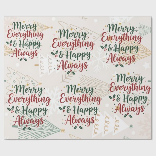 Papier Cadeau Beige Merry Christmas Gift Wrap with Tree Design (Plat)