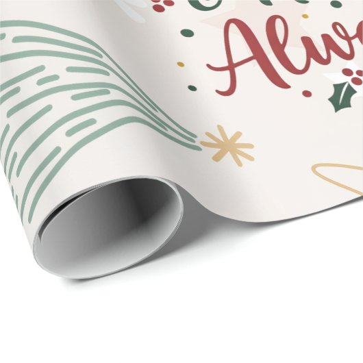Papier Cadeau Beige Merry Christmas Gift Wrap with Tree Design (Coin rond)