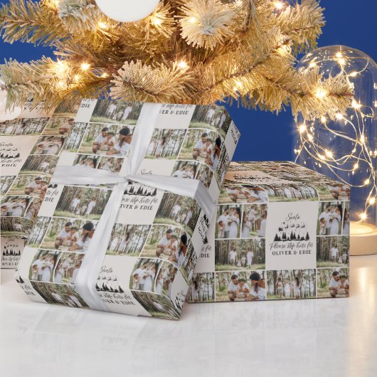 Papier Cadeau Beige moderne multi photo Père Noël Noël (Vacances)