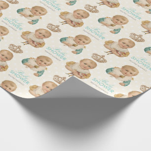 Papier Cadeau Beige personnalisé par couronne vintage de douche