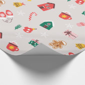 Papier Cadeau Beige rouge et vert mignon Illustré Noël (Coin)