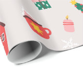 Papier Cadeau Beige rouge et vert mignon Illustré Noël (Coin rond)