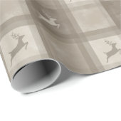 Papier Cadeau Beige Watercolor Texture Plaid And Deer Christmas (Coin rond)