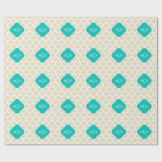 Papier Cadeau Beige White LG Chevron Teal Name (Plat)