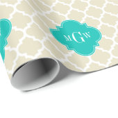 Papier Cadeau Beige White LG Chevron Teal Name (Coin rond)