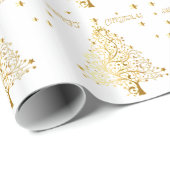 Papier Cadeau Bel arbre de Noël métallique étoilé d'or (Coin rond)