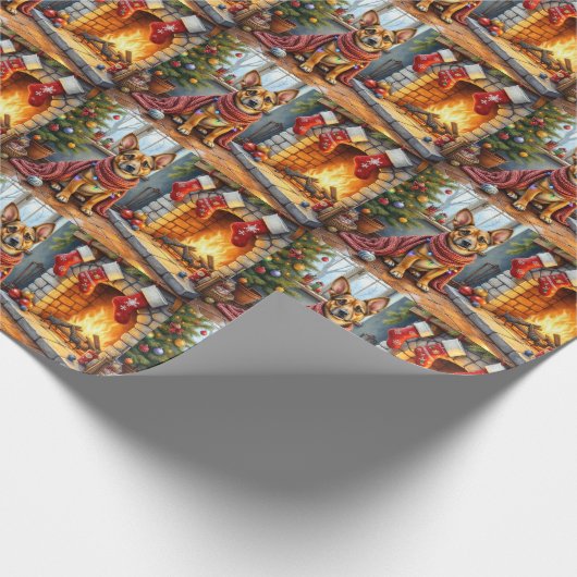 Papier Cadeau Belgian Malinois Fireplace with Christmas Lights (Coin)