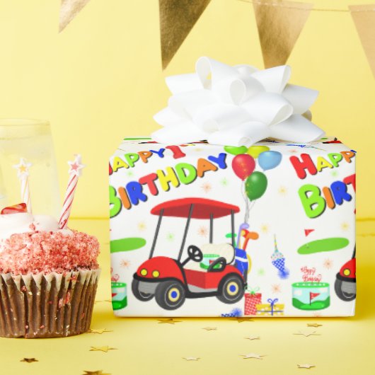 Papier Cadeau Belle 1er anniversaire Red Golf Cart Boy's (Fête d'anniversaire)