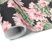 Papier Cadeau Belle aquarelle Cactus Motif rose vert rose (Coin rond)