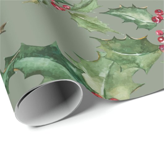 Papier Cadeau Belle aquarelle Holly et Berries (Coin rond)