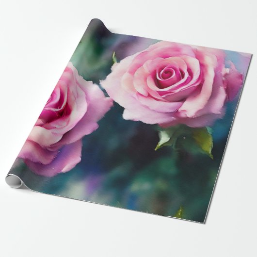 Papier Cadeau Belle aquarelle moderne Collection Roses roses ros (Déroulé)