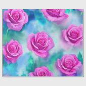 Papier Cadeau Belle aquarelle Moderne Roses Rose Collection (Plat)