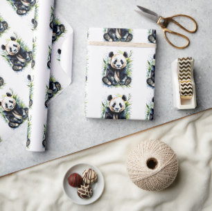 Papier Cadeau Belle aquarelle Panda Bear
