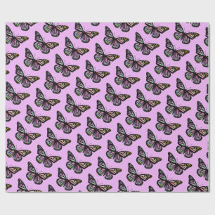 Papier Cadeau Belle Aquarelle Papillons Motif pourpre