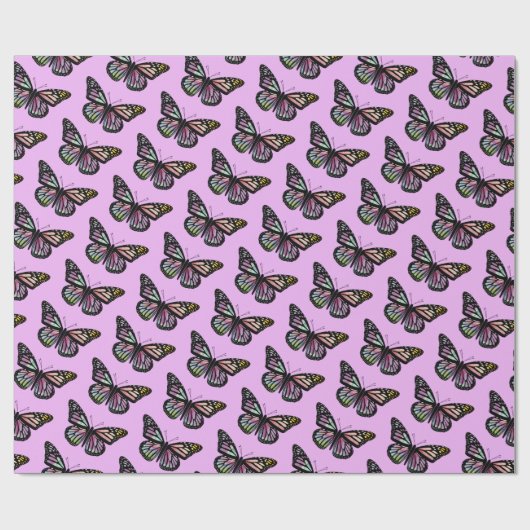Papier Cadeau Belle Aquarelle Papillons Motif pourpre (Plat)