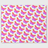 Papier Cadeau Belle aquarelle papillons Motif rose chaud (Plat)