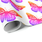Papier Cadeau Belle aquarelle papillons Motif rose chaud (Coin rond)