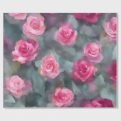Papier Cadeau Belle Aquarelle Populaire Collection Roses Rose (Plat)