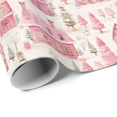 Papier Cadeau Belle aquarelle rose Noël (Coin rond)