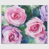 Papier Cadeau Belle Aquarelle Rose Rose Collection Populaire (Plat)