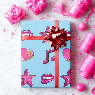 Papier Cadeau Belle bande dessinée style baiser star musique coe