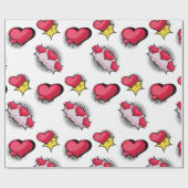 Papier Cadeau Belle bande dessinée style de coeur rouge et noir (Plat)