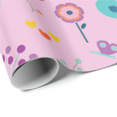 Papier Cadeau Belle Cartoon Bees and Birds (Coin rond)