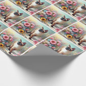 Papier Cadeau Belle chat et fleurs siamois (Coin)