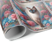 Papier Cadeau Belle chat et fleurs siamois (Coin rond)