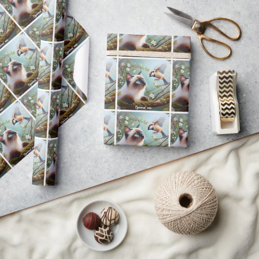 Papier Cadeau Belle chatte siamoise et Bruant (Artisanat)